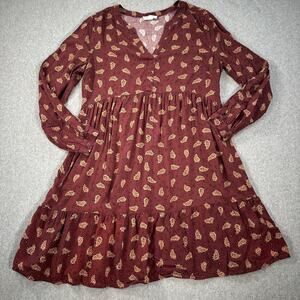 Beach Lunch Lounge Paisley Alessi Tiered Babydoll Dress Women's Medium Burgundy